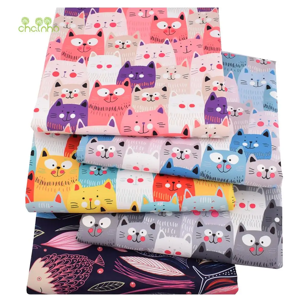 Chainho,Digital Printing Waterproof Fabric,DIY Quilting & Sewing Material, Cats & Fishes Series,For Suitcase,Handbag,Tablecloth