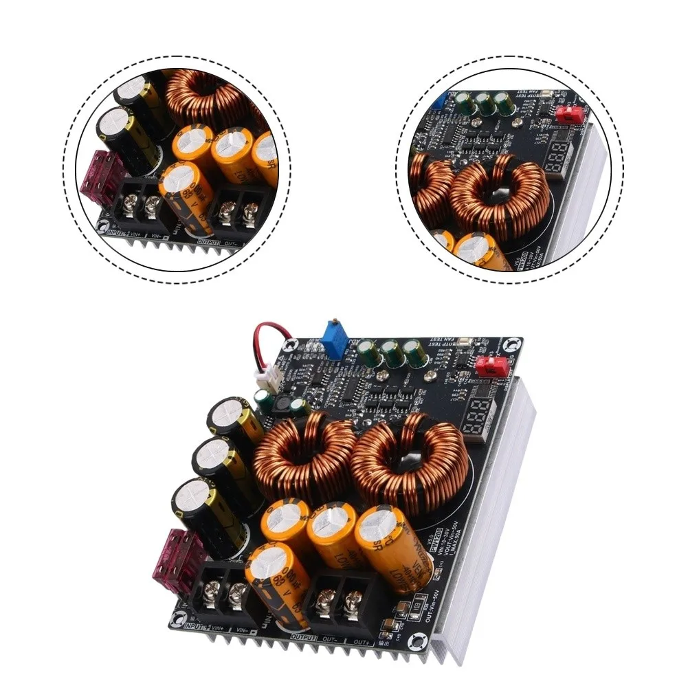 1200W 50A High Power Boost Converter Dual Inductor Audio Enhancer Adjustable For Test Measurement Tool Accessory