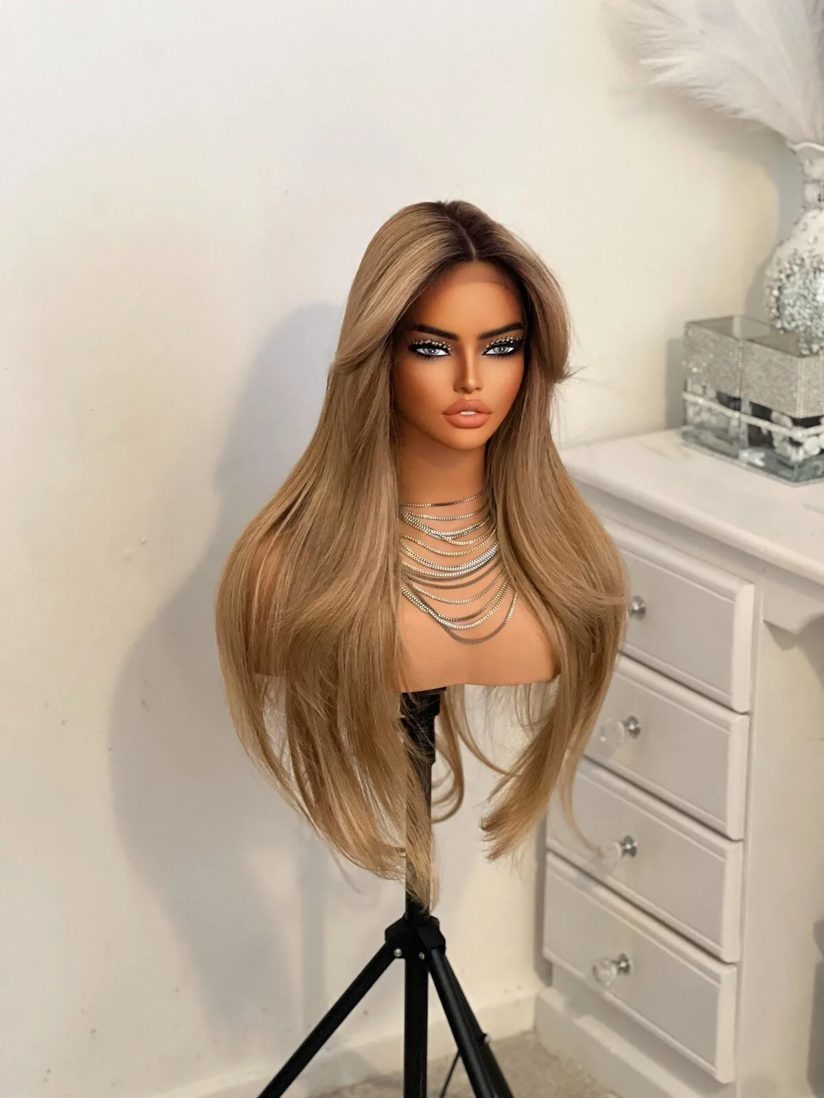 

Wigs With Bangs T-part Lace Glueless Heat Resistant MS. Crystal Synthetic Wig