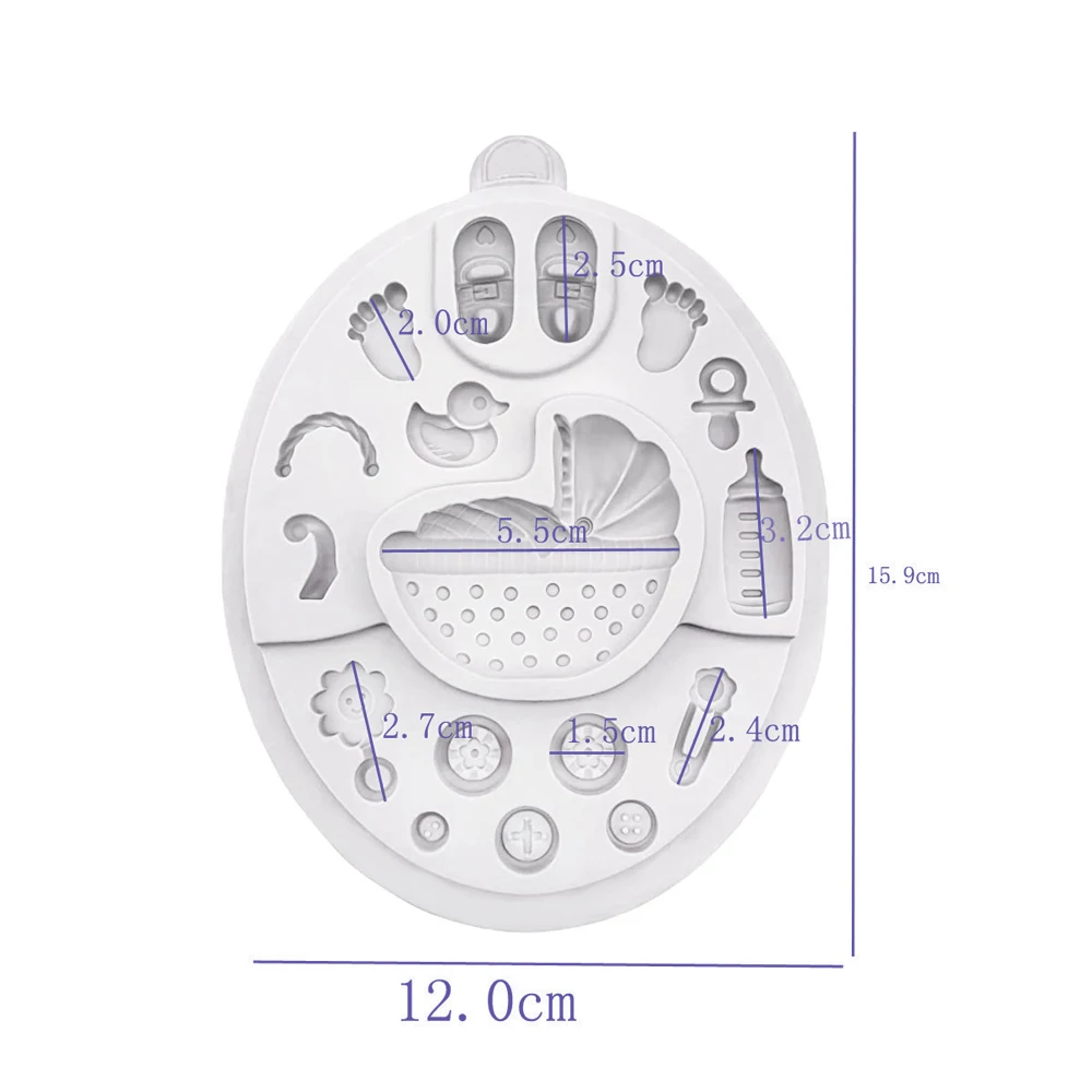 Baby Shower Silicone Fondant Mould Newborn Sugarcraft Cake Chocolate Baking Mold DIY Buttons Shoes Cradle Cart Feeding Bottle