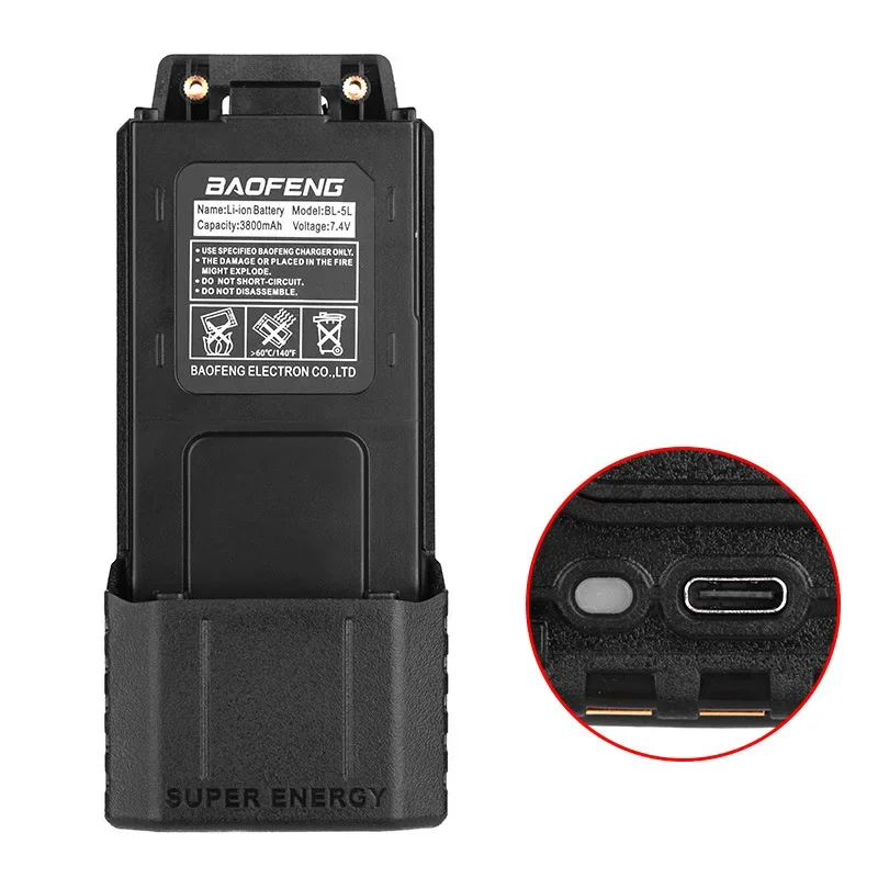 BL-5 For Baofeng UV-5R Series Walkie Talkie Large Capacity Li-ion Battery 3800mAh Type-C UV5R UV-5RT BF-F8HP F8+ Two Way Radios