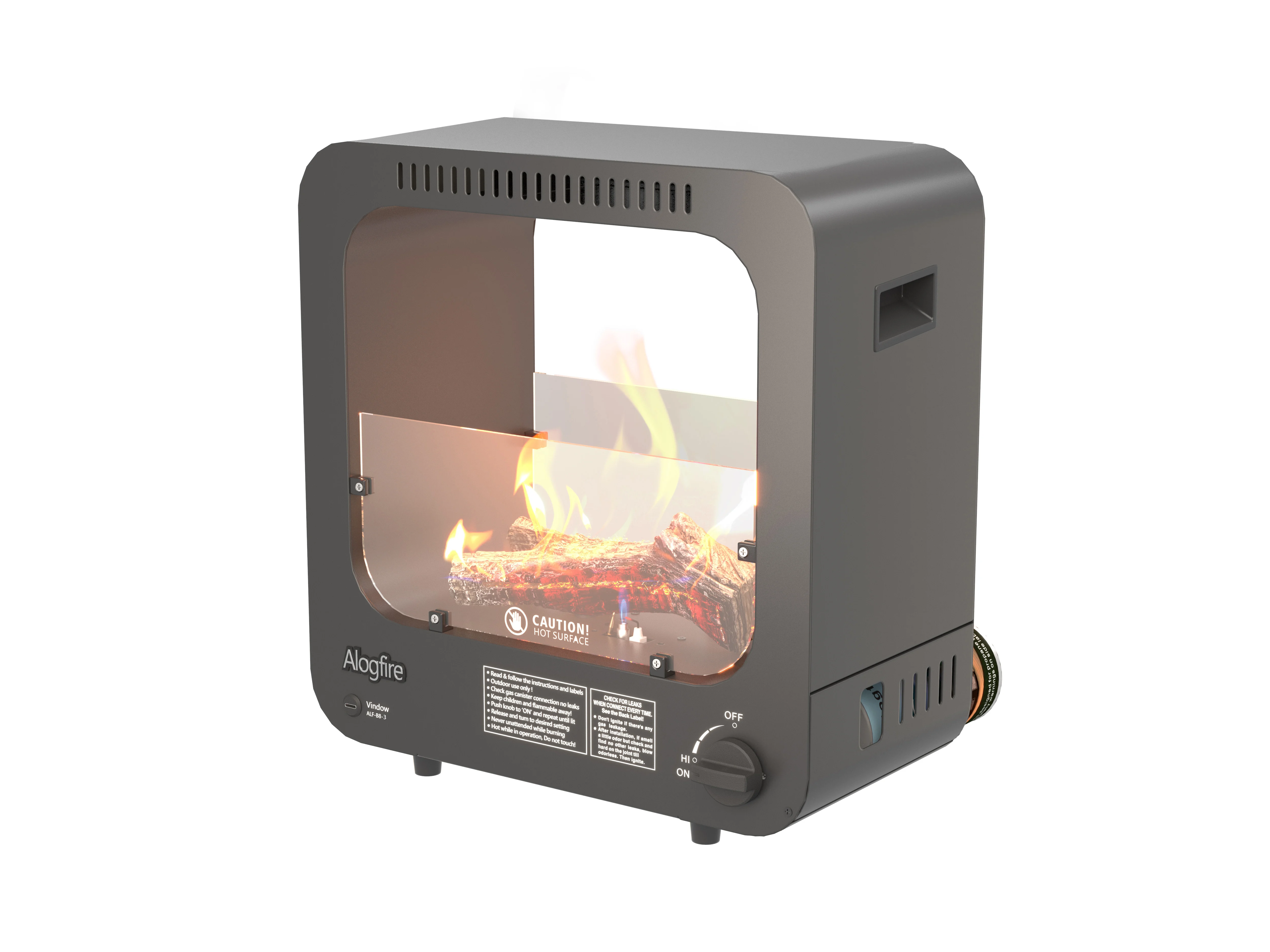 Alogfire Real Flame Tabletop Butane Fireplace/Gas Heater, Outdoor Gas Fire Pit with Safety Protection for Camping, Fishing