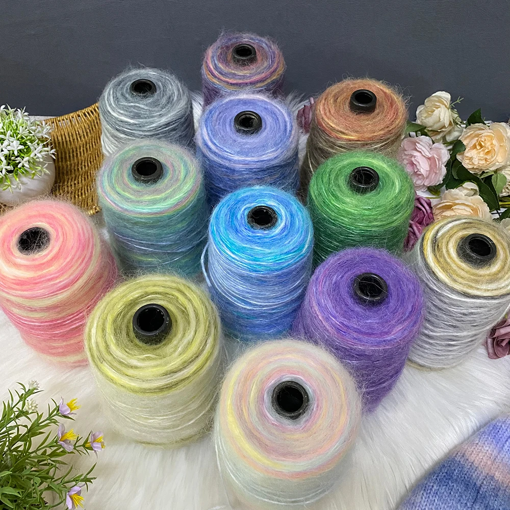 500G/Group High Quality Mohair Rainbow Candy Color Wool Blended Yarn Autumn And Winter Hat Scarf Sweater DIY Knitting Thick Line