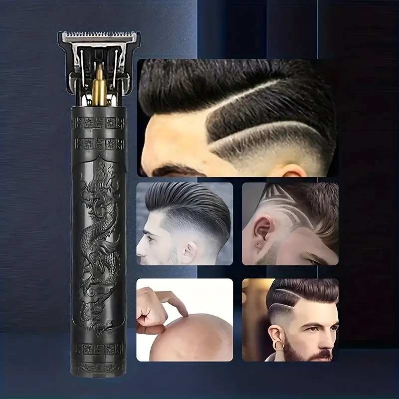 Máquina de corte de cabelo elétrica para homens, cortador de cabelo vintage, barbeador profissional, cortador de barbeiro recarregável, Dragon Buddha, T9