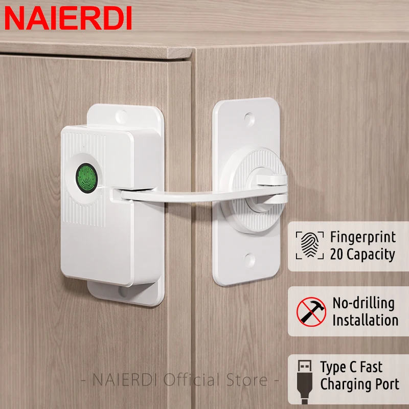 NAIERDI Smart Fingerprint Drawer Lock No Drill Keyless Child Safety Cabinet Lock Sliding Door Lock Security Windows Limit Lock