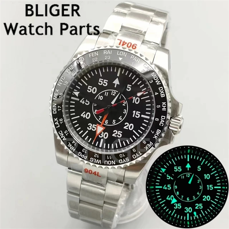 

BLIGER 40mm Watch Black dial Luminous NH34A Mechanical Men's Watch Sapphire Glass Oyster bracelet Ceramic bezel waterproof