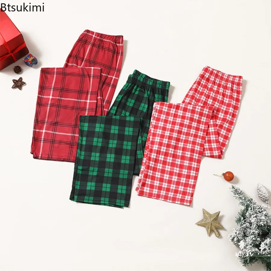 

Women's Christmas Pajama Pants Fashion Classic Plaid Stripe Print Elastic Waist Loose Sleep Pants Trousers Casual Loungewear