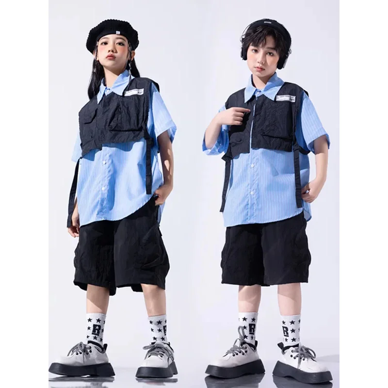 

COSda@Boys Hip Hop Clothing Two-piece Top Black Short for Girls Kids Jazz Dance Costume Clothes SetCOSda@