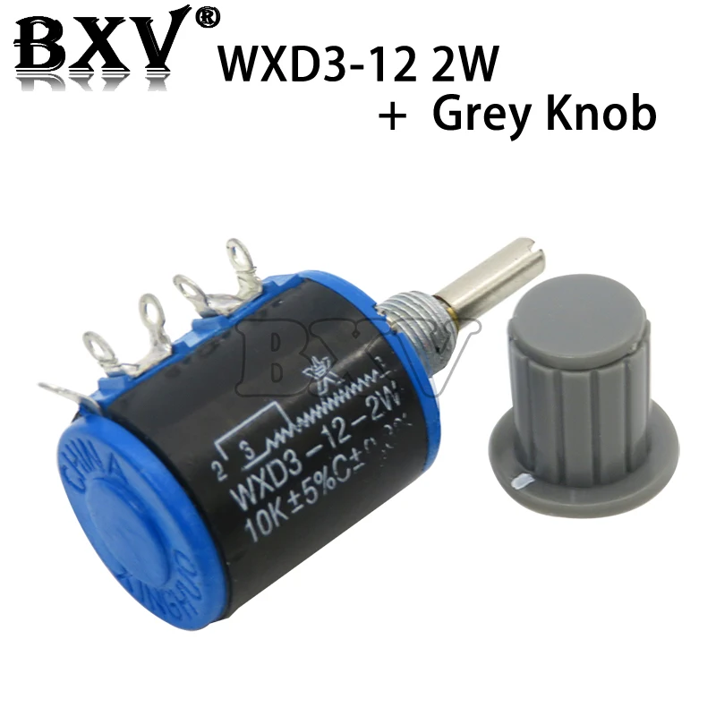 1Set = 1PCS WXD3-12 2W + 1PCS Grey Knob  10K 4.7K 3.3K 2.2K 1K Resistance Ring Multi Circle Precision Wire Wound Potentiometer