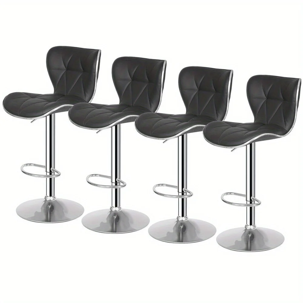 

Set of 4 Shell Back Bar Stools Adjustable Swivel PU Leather Stool with Back