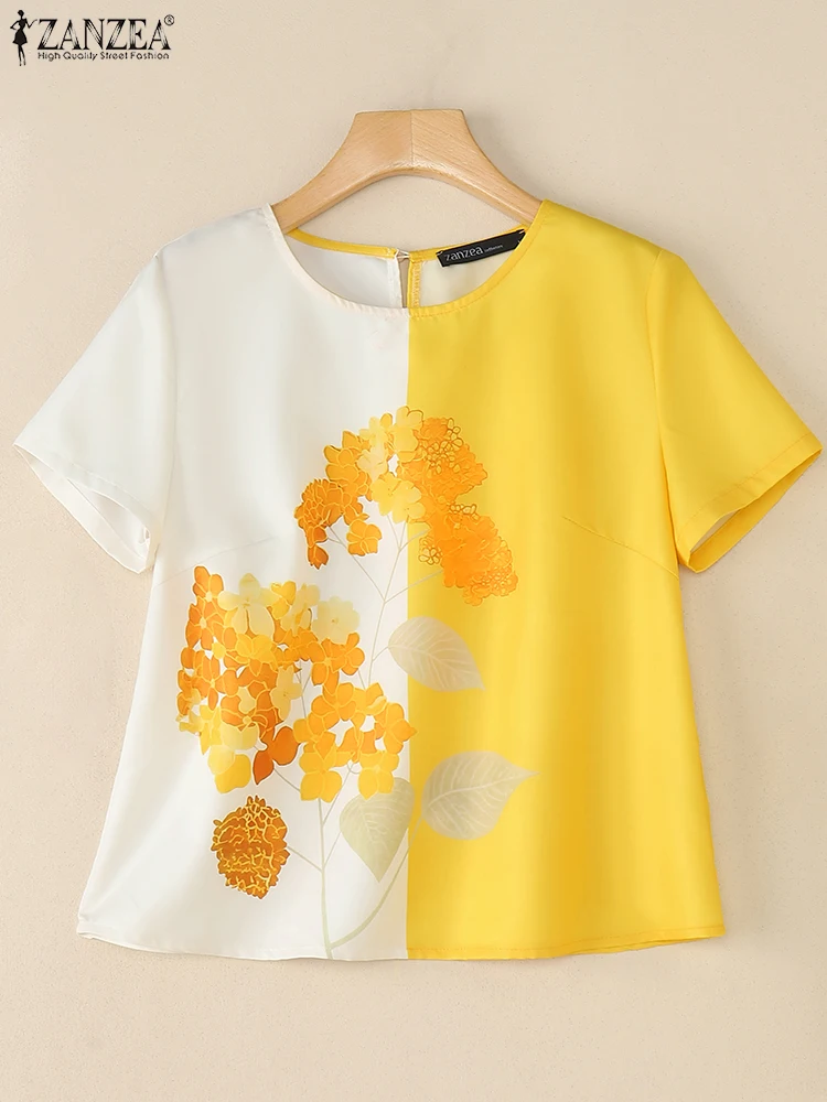 Camicetta stampata floreale vintage ZANZEA 2025 Estate Donna Top Casual O Collo Manica corta Blusas Camicia da vacanza vintage Mujer Femme