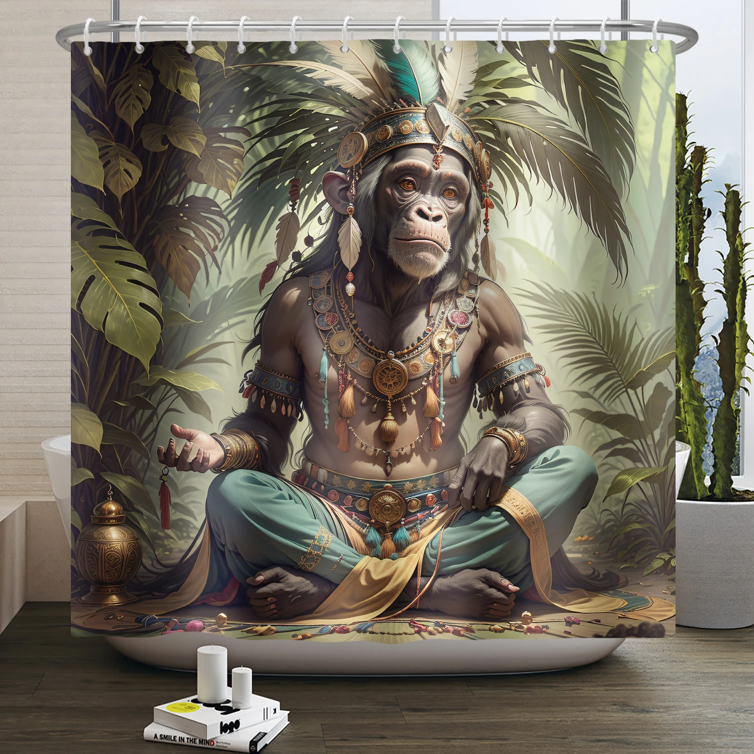 Monkey Shower Curtain Funny African Gorilla Tropical Jungle Forest Wild Animals Indian Boho Waterproof Bathroom Shower Curtain