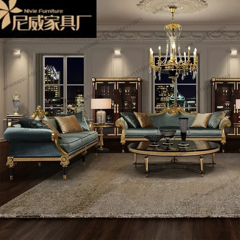 European fabric sofa combination living room solid wood carving flower sofa French court furniture