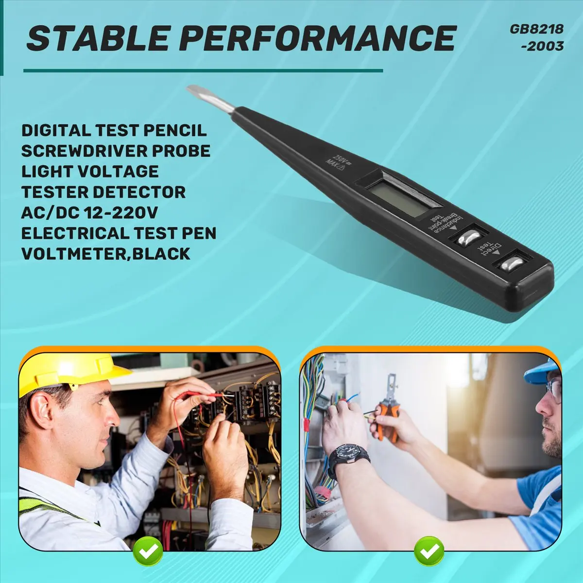 Digital Test Pencil Screwdriver Probe Light Voltage Tester Detector 12-220V Electrical Test Pen Voltmeter,Black