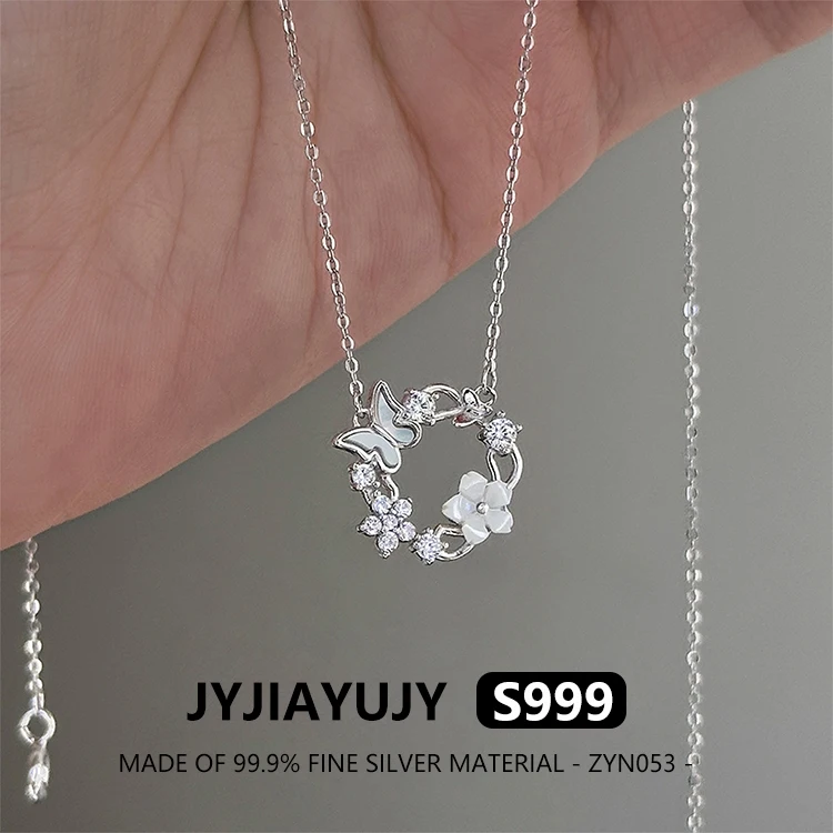 

JYJIAYUJY 100% Whole Original Fine Silver S999 Pendant Necklace White Shell Flower Butterfly Elegance Gift For Women Use ZYN053