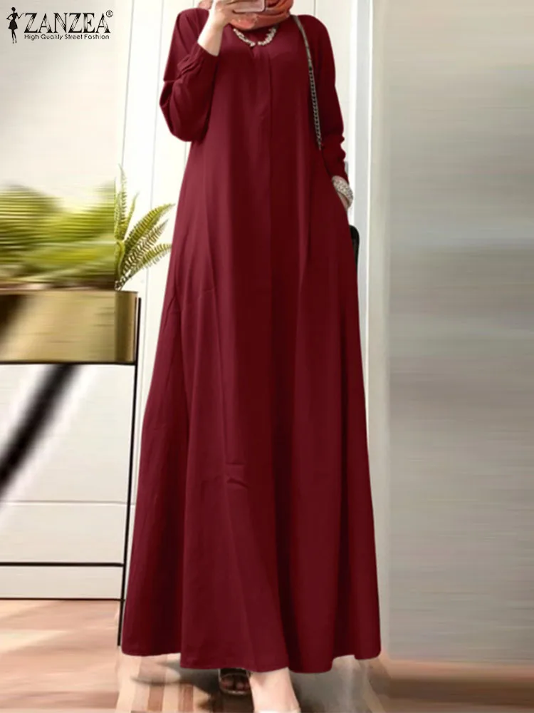 ZANZEA Fashion Dubai Turkey Abaya Hijab Muslim Dress Vintage Autumn Women Islamic Clothing Caftan Marocain Sundress Jilbab Dress