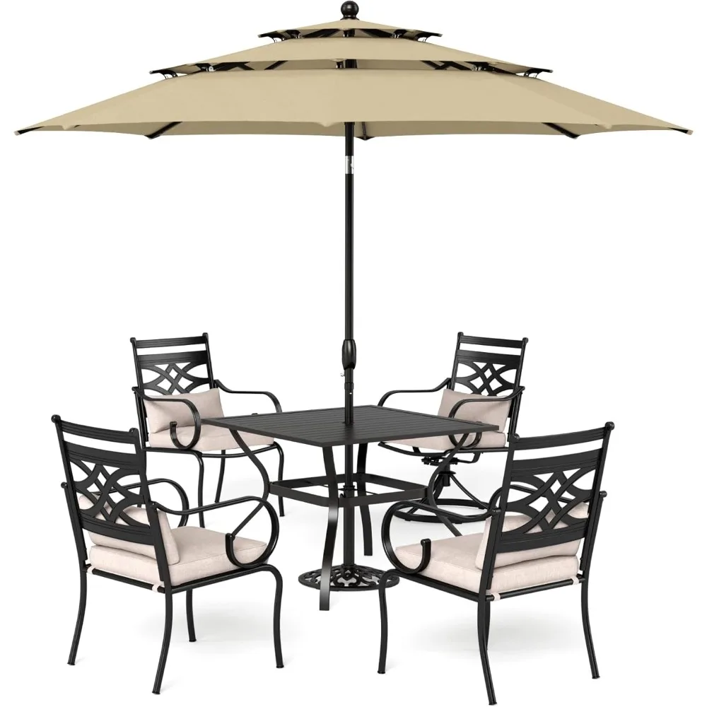

Sophia & William Patio Dining Set with Umbrella 6 Pieces, Outdoor Table and Chairs with 10ft Patio Beige Umbrella(No Base), Weat