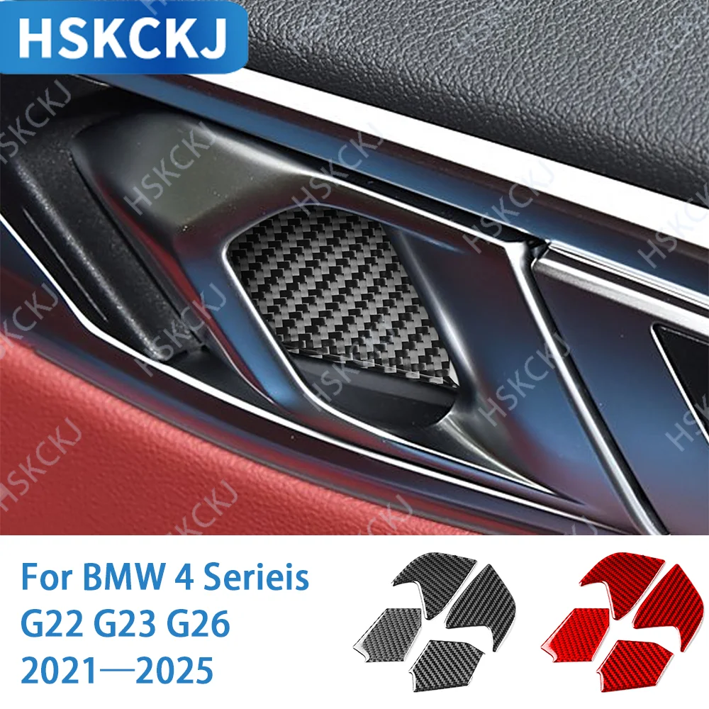 Image of Carbon Fiber Innen Tür Griff Schüssel Auto Zubehör Innen Abdeckung Weichen Aufkleber Auto Trim Für BMW 4er G22 G23 G26 2021-2024