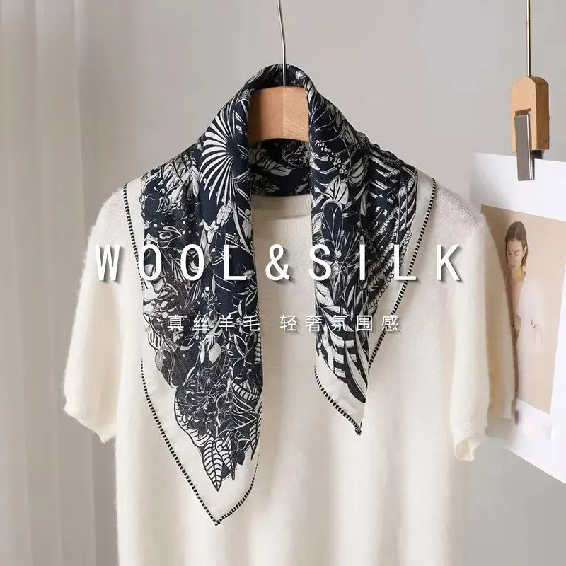 70% Wool 30% Silk Scarf for Women Square Shawls Wraps Scarves Pashmina Female Hijab Bandana Bufanda Poncho summer Cachecol