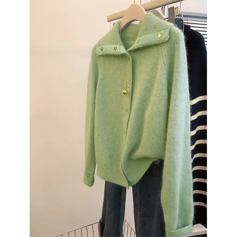 

Retro Lazy Soft Long Sve Knitted Collar Sweater Cardigan Outerwear Women's Spring 2025 New Sle Korean Sle Comfort...