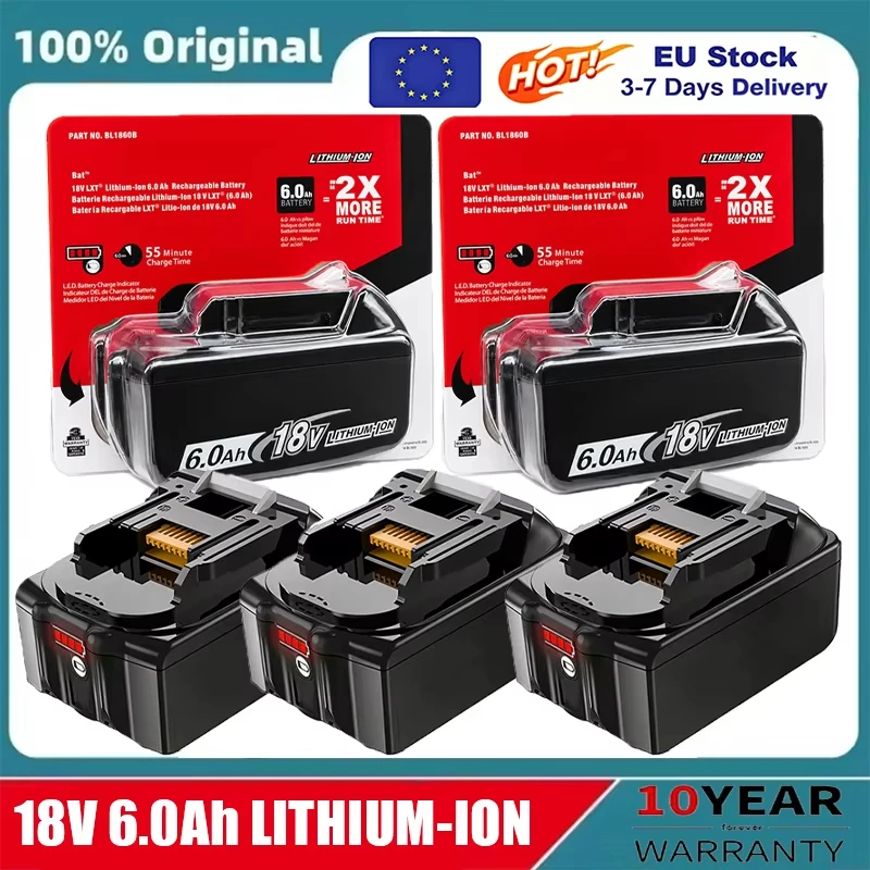 100% Original für Makita 18V 6.0Ah wiederaufladbare Batterie, für Makita BL1830 BL1830B BL1840 BL1840B BL1850 BL1850B Elektrowerkzeug-Batterie