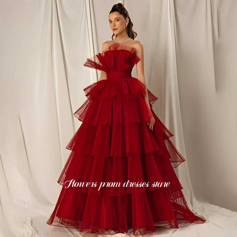Vestido de fiesta de línea A con flores, vestido de fiesta multicapa, vestidos de fiesta de Gala de cintura alta para mujer, vestidos de fiesta de princesa personalizados