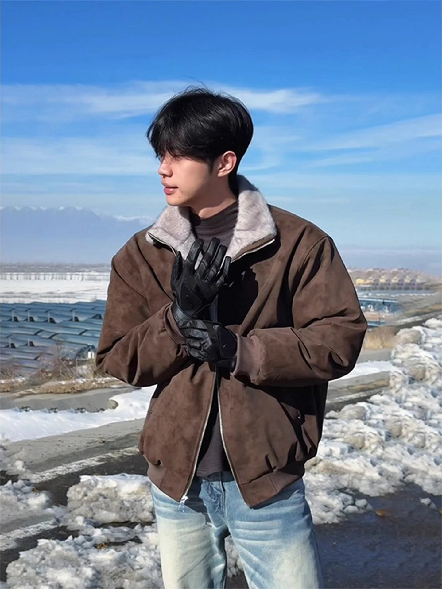 

Мужская зимняя куртка Brown Eagle из хлопка с утеплением, на флисовой подкладке, из матовой кожи, короткая летная куртка, хлопковое пальто, теплое, молодежное, модное