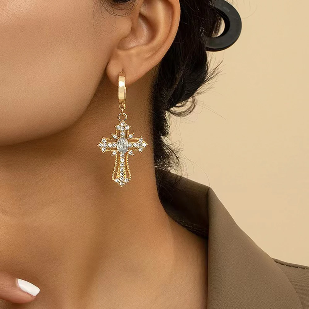 Exquisite Zircons Cross Stud Earrings for Women Gilt Set Zirconium Light Luxury Earrings Party Jewelry Wholesale Gifts for Girls