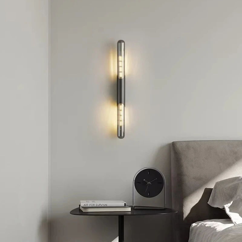 

Nordic Luxury All Copper Long Wall Lamp E27 Bulb Bedroom Bedside Living Room Background Stairs Aisle Glass Decorative Wall Light