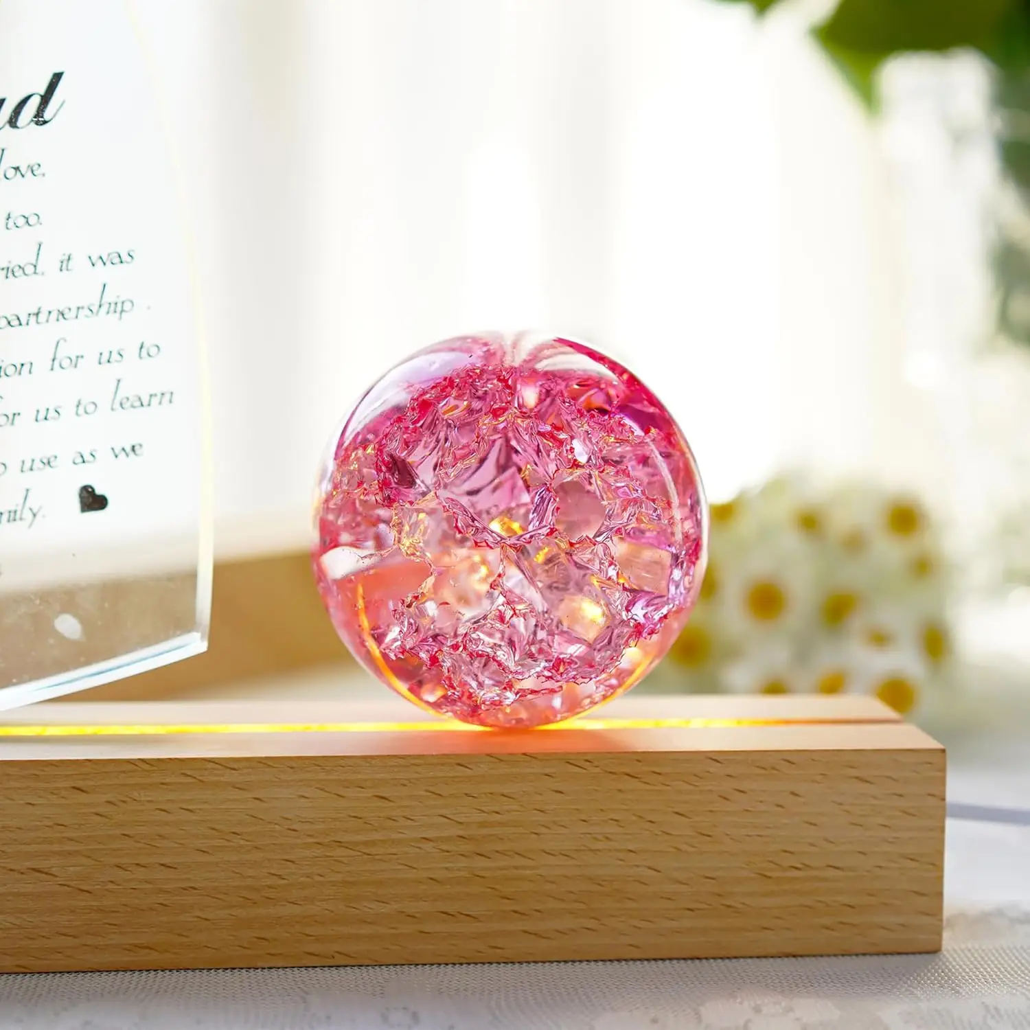 6cm Pink Crystal Ice Crack Ball with Metal Support Pink Glass Crystal Christmas Decorative Balls Paperweight Home Decoration
