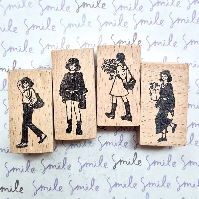 ختم سكرابوكينغ فتاة الحياة اليومية العمل القهوة زهرة التسوق مذكرات الديكور امرأة طوابع خشبية #2