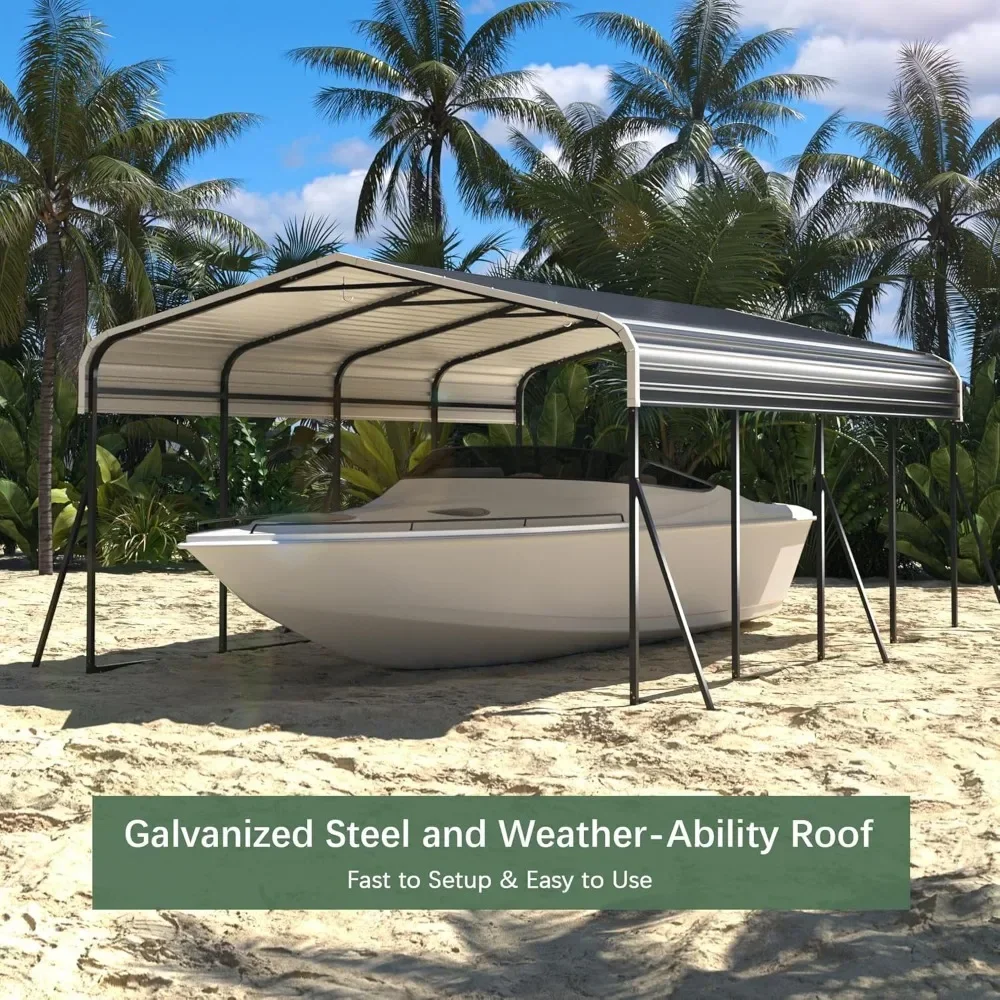 Carport 12x20 FT Heavy Duty Carport Canopy with Updated Frame Structure Galvanized Steel Roof and Enhanced Base, Metal Carport G