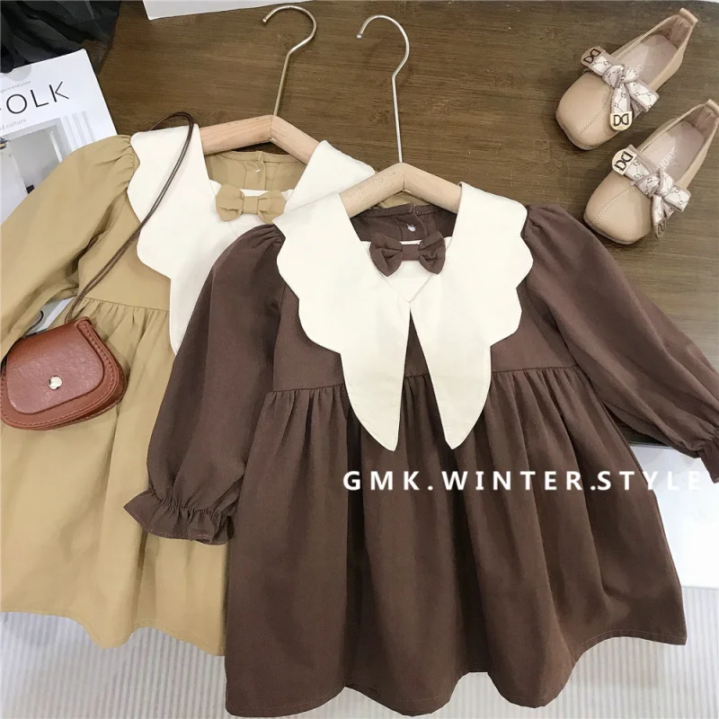 

Korean Children's Clothing Spring and Autumn Dress Baby Stylish Children's Personality Bowknot Forest Style Artistic Princess Dr