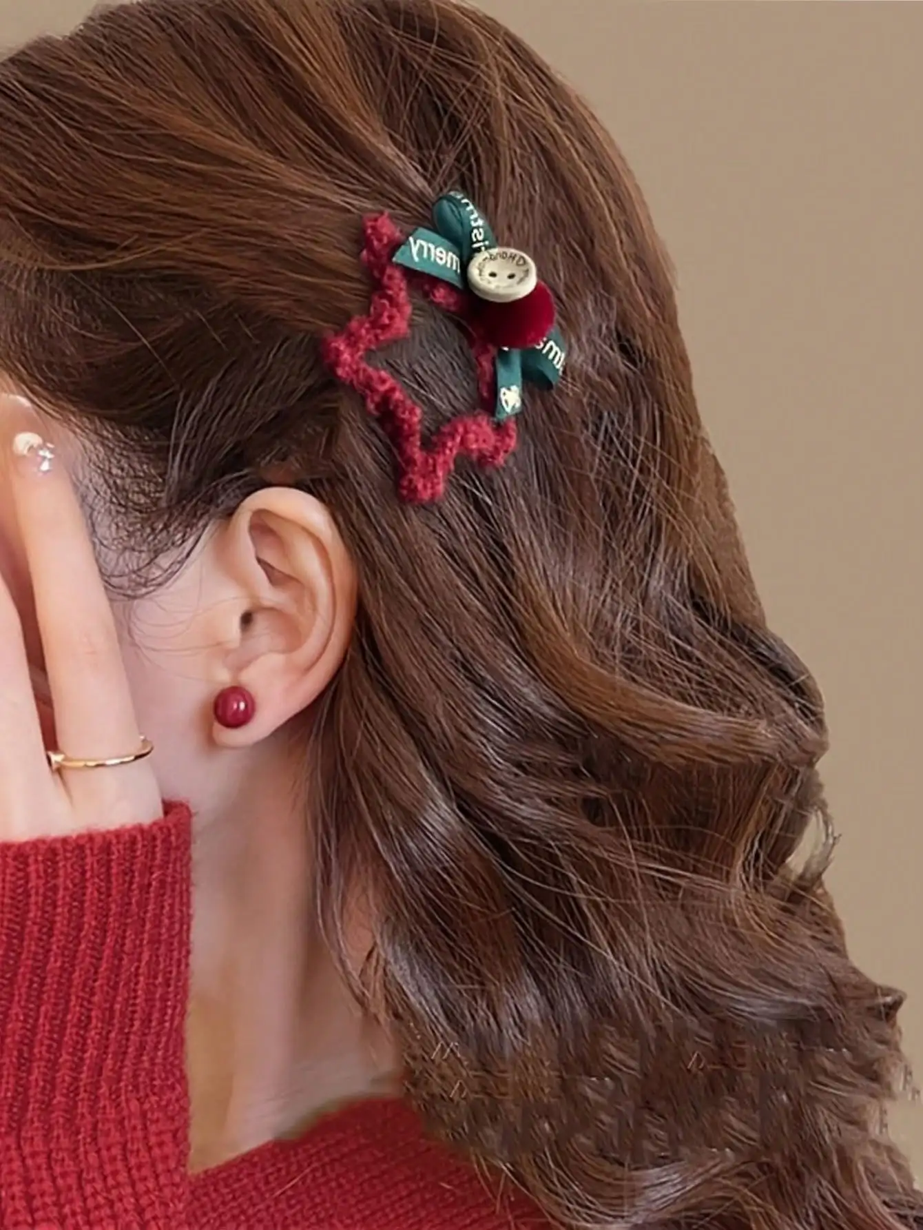 

1PC Cute Red Star Christmas Hair Clips - Holiday Hair Accessories for Women & Girls’ Parties