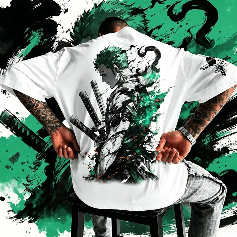 Camiseta de Manga Corta con Cuello Redondo, Estilo Japonés, de Gran Tamaño, Retro, de Algodón Grueso, para Parejas, de ONE PIECE, Último Modelo