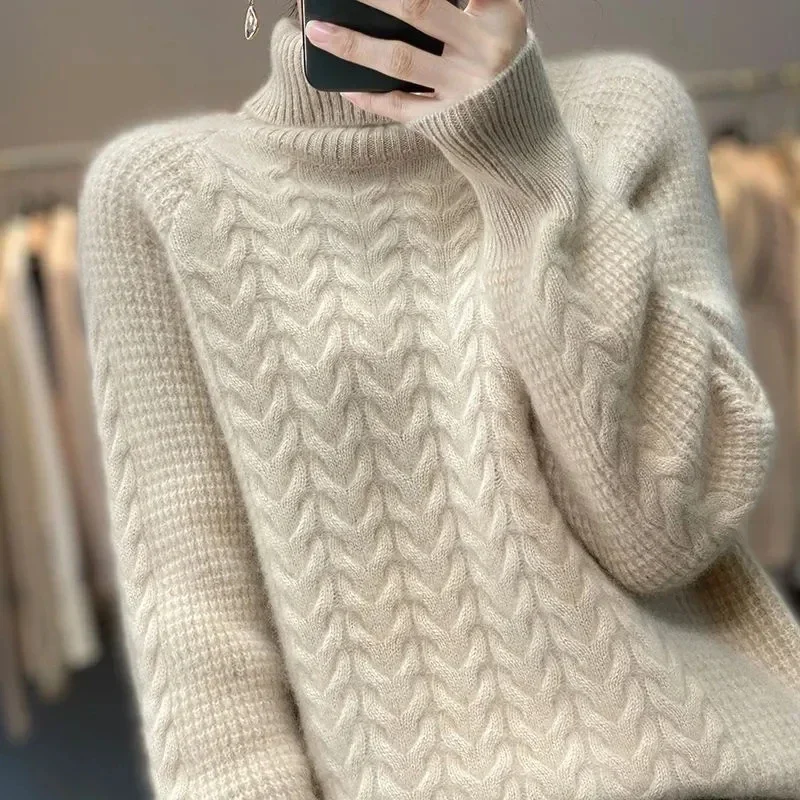 

Fashion Cashmere Turtleneck Sweater Women 2024 New Autumn Winter Pullover Jumper Pull Femme Streetwear Casual Knitted Sweater