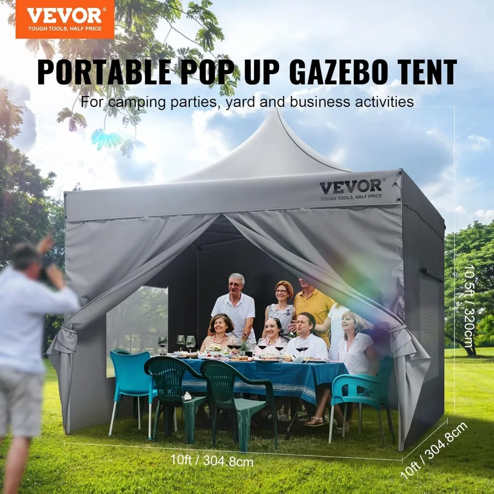 10x10 FT Pop up Canopy with Removable Sidewalls, Instant Canopies Portable Gazebo & Wheeled Bag, UV Resistant Waterproof, Enclo