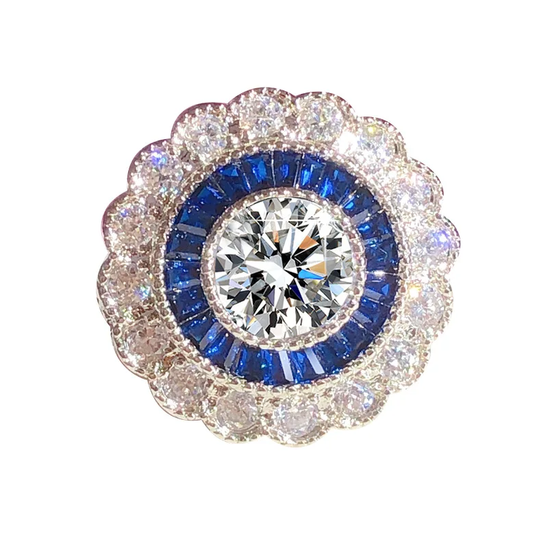 925 Silver New Square Diamond Ring Luxury Full Diamond Blue Snowflake Engagement Rings for Women Party Ladies Jewelry Gift