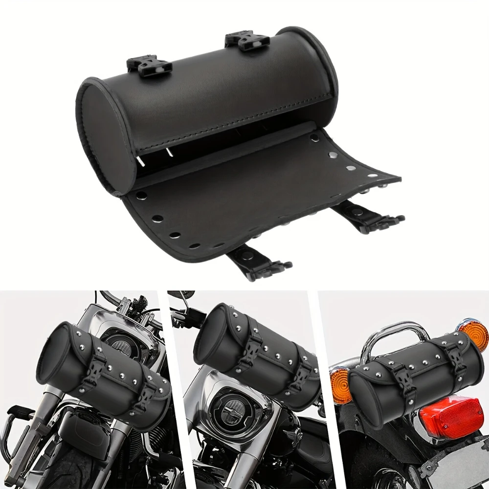 [PU Leather Motorbike Bag] Waterproof PU Leather Motorcycle Tail Pack | Back Seat Bag Retro Tactical Mini Universal Roll Bag