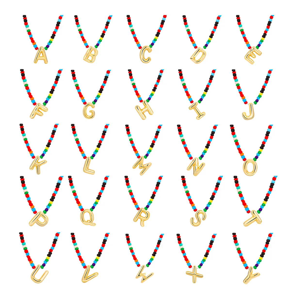 Colorful Beads Bubble Initial Letter Pendant Necklace for Women Gold Plated 26 Alphabet Choker Necklace Fashion Party Jewelry