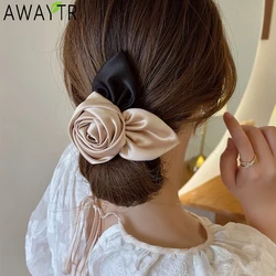 AWAYTR-horquilla de flor Rosa satinada para mujer, pasador de primavera, pinza para el pelo, diadema para La Cabeza trasera, moño, horquilla, pasadores, accesorios para el cabello