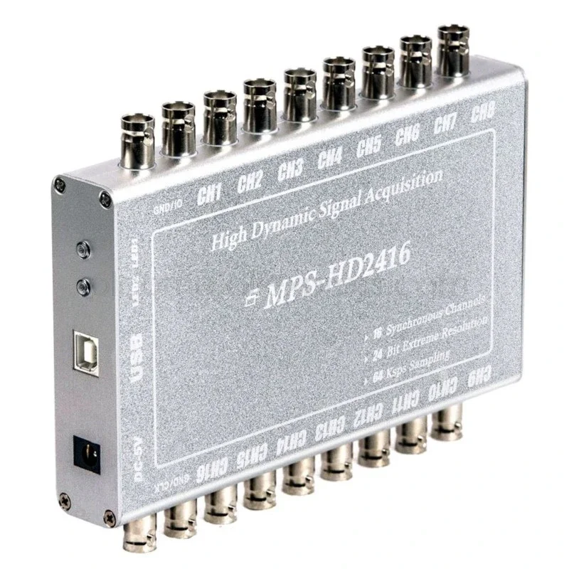 USB DAQ Synchronous 16 Channel 24-bit 64Ksps Dynamic Range Vibration Audio Signal Acquisition ±5V IEPE(ICP) Labview