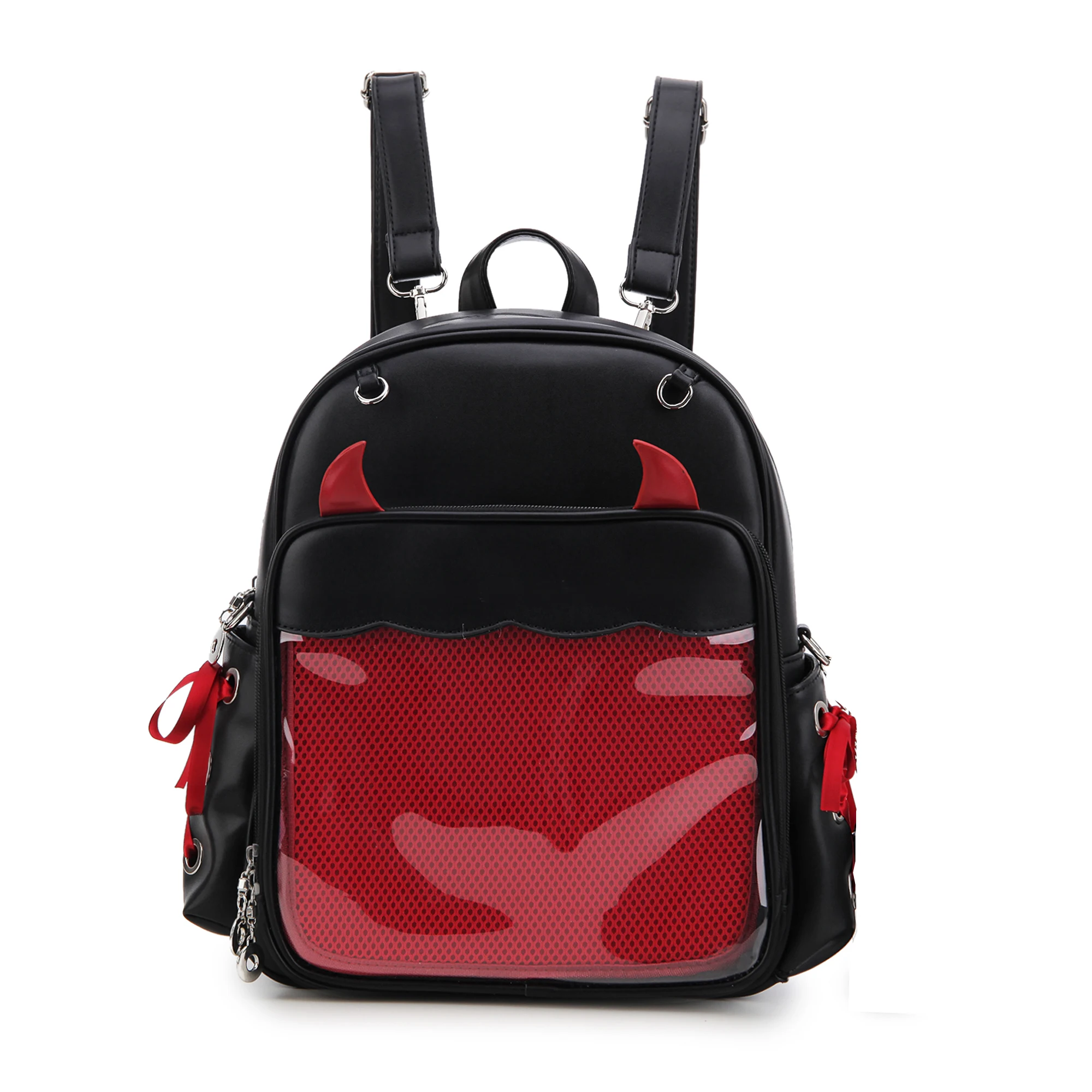 Large Capacity Gothic Ita Backpack Women Badge Display Clear Pocket Backpack Punk Female Daypack Cosplay 3 Ways Crossbody Bag