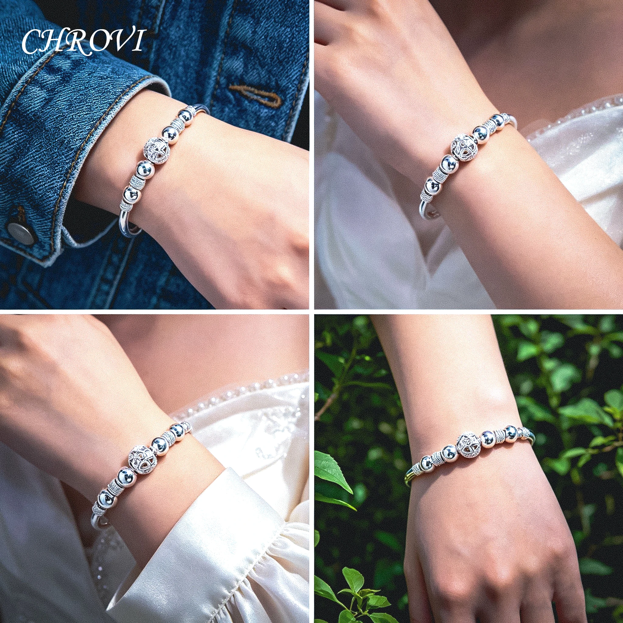 

925 sterling silver exquisite beaded bracelet, fashionable and elegant adjustable bracelet, party gift jewelry bracelets