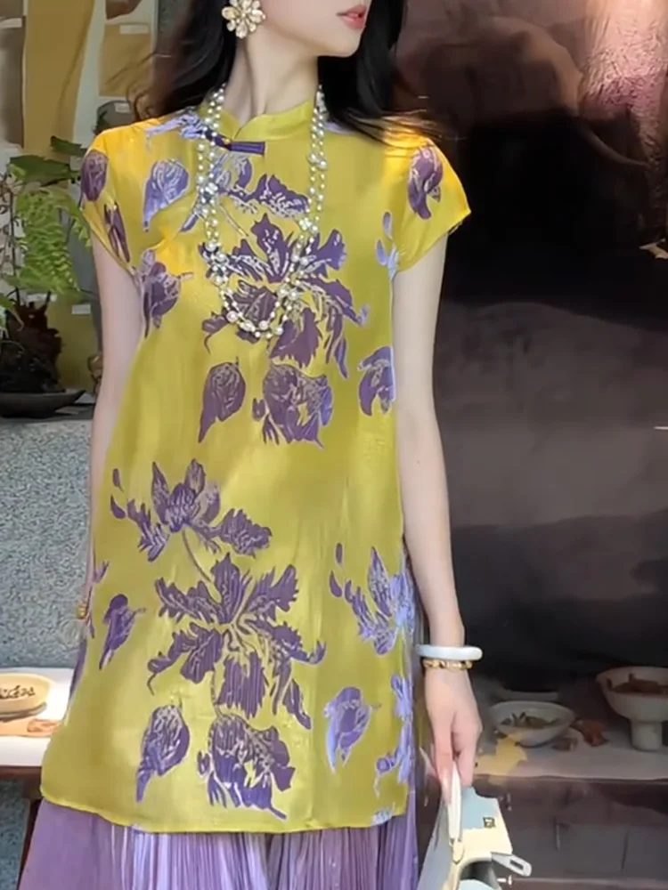 

Новый китайский топ для похудения с цветочным принтом, модный женский летний топ больших размеров, корейский свободный крой, повседневная одежда