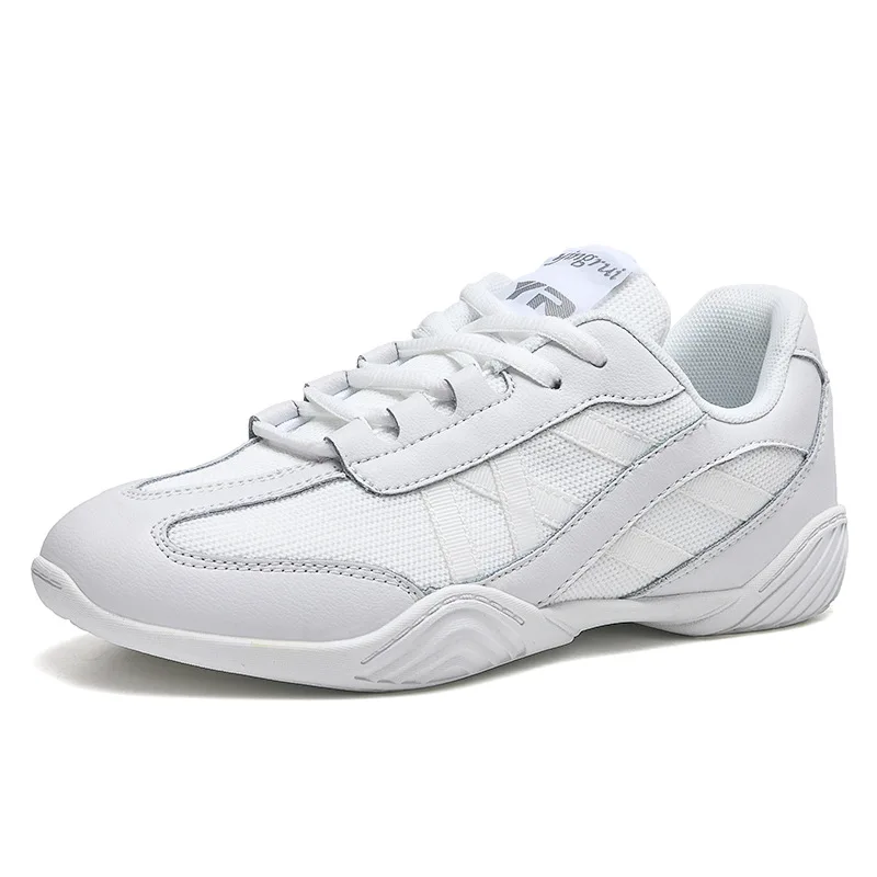 Zapatos de atletismo blancos de cuero suave ligero para mujer, zapatillas de Baile aeróbico para gimnasio, zapatos de entrenamiento de animadoras para niñas