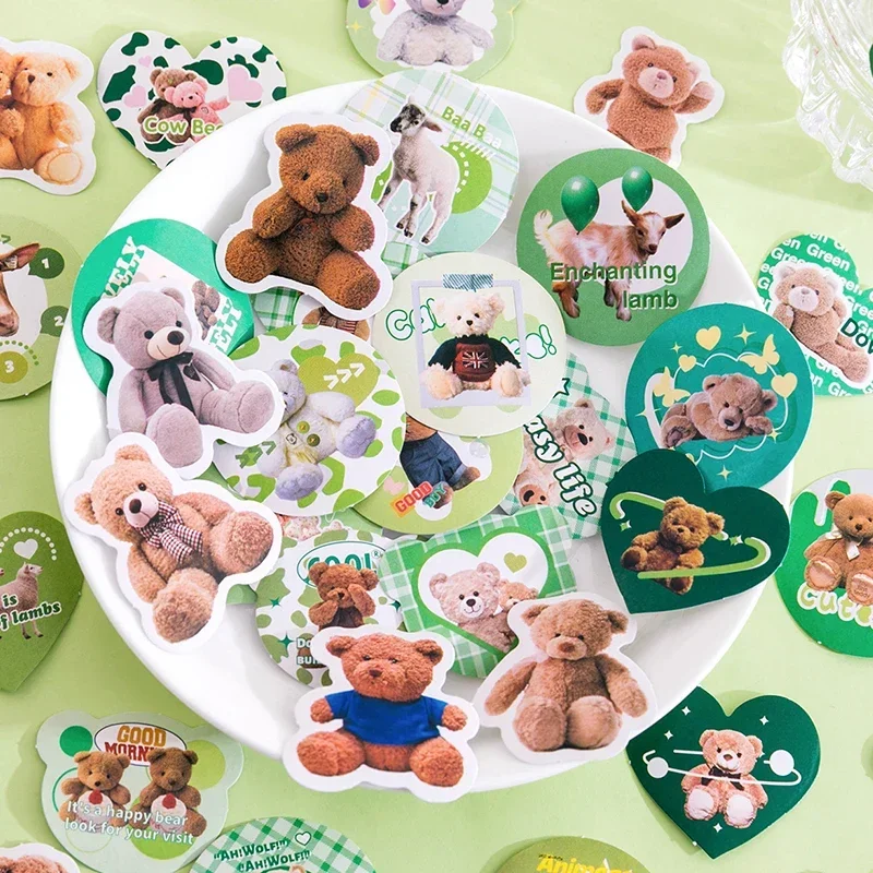 

45 шт., серия «Маленький медвежонок рай», наклейки в штучной упаковке, 6 видов конструкций, материалы для скрапбукинга с мультяшным медведем, уплотнительные декоративные наклейки, набор