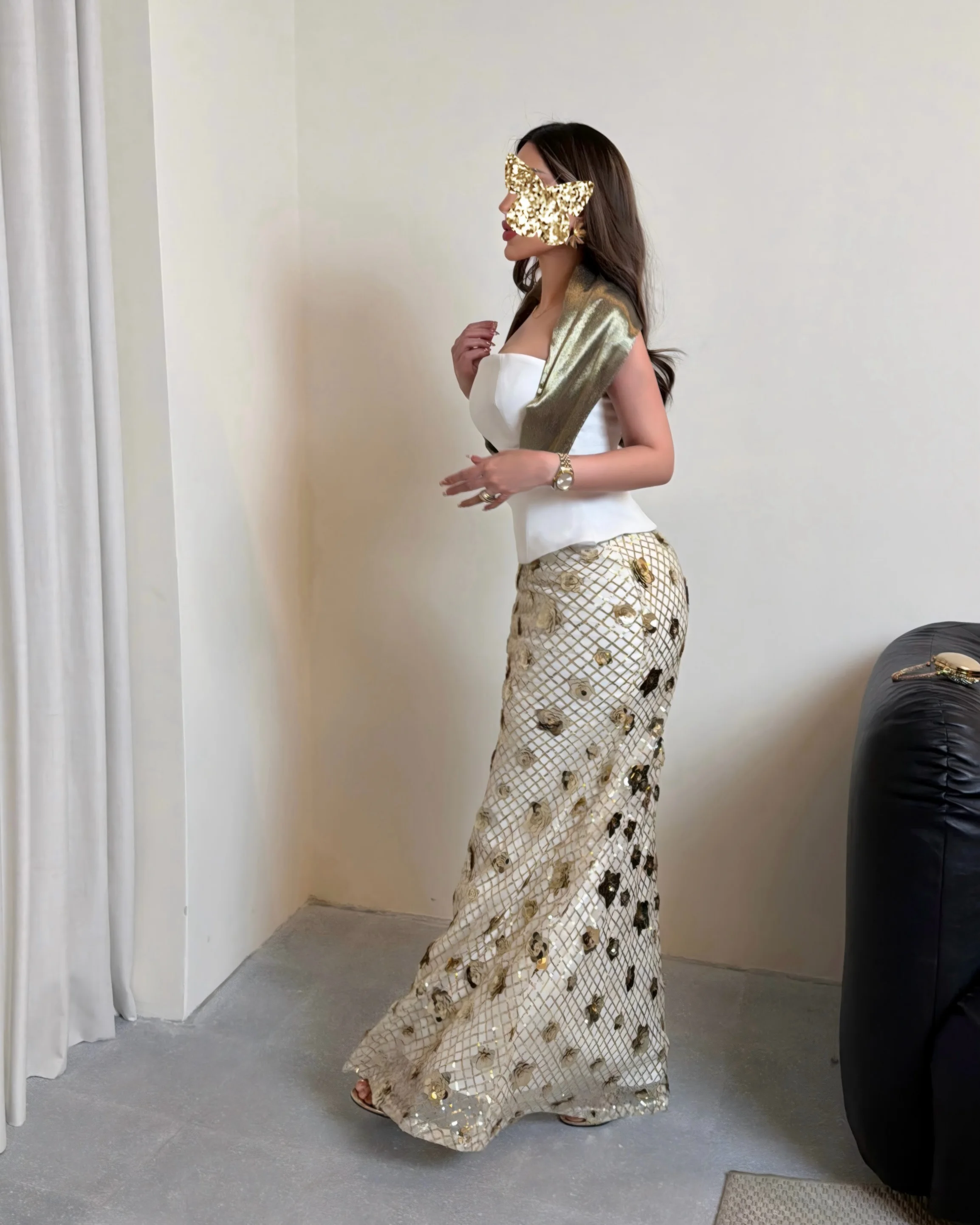 Customized Contrast Color Mermaid Halter Exquisite Evening Dresses Handmade Grid Sequins Floor Length Luxury Occasion Prom Gowns
