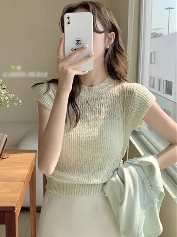 T-shirt ort Sve lavorata a maglia in seta ghiacciata T-shirt estiva da donna casual slim fit ature High-End Feeling Top asimmetrico linea Seng...