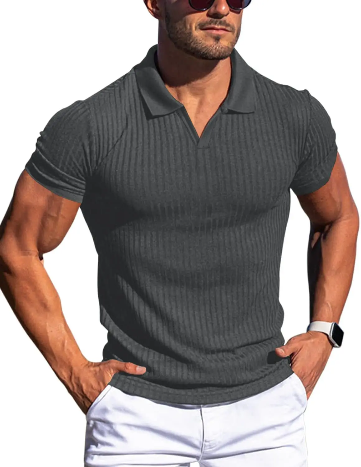 Neues Sommer-Herren-Freizeit-Poloshirt mit Kragen, V-Ausschnitt und Kurzen Ärmeln für den Täglichen Gebrauch – Detail 9